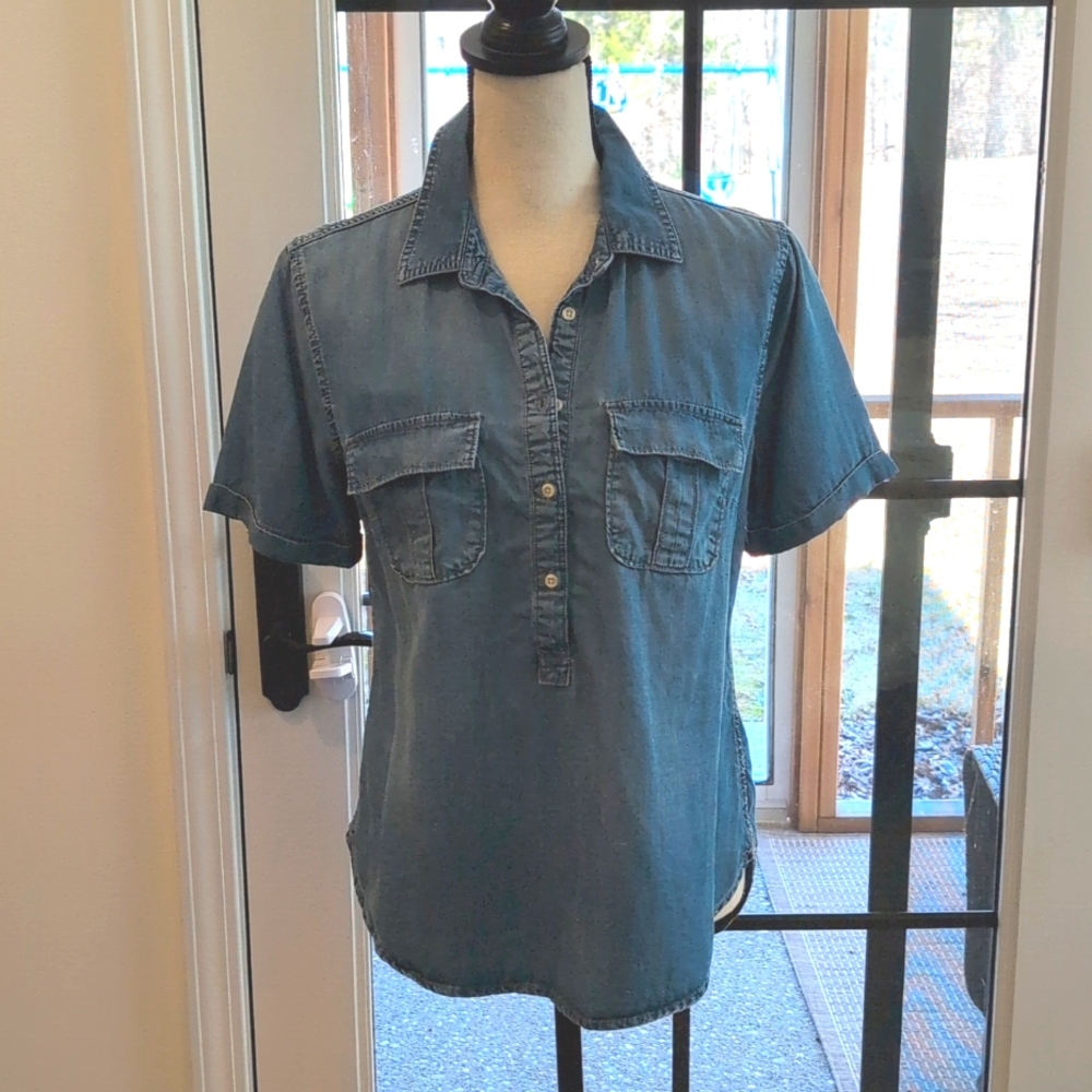 Merona 100% Lyocell Blue Denim Top Size Medium